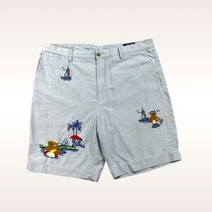 Polo Ralph Lauren Polo Bear‎ Shorts Men 35 Blue Chambray 9" Classic Flat Front